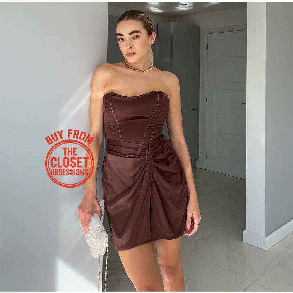 Zara Chocolate Brown Draped Strapless Mini Dress NWT - Picture 14 of 16